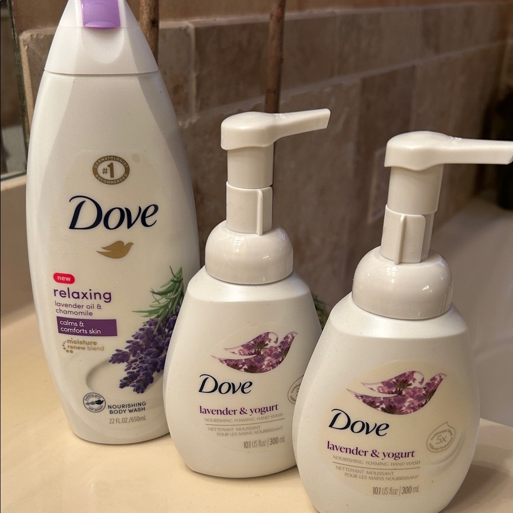 Dove Lavender Body Wash & Hand Soap Lot of 3